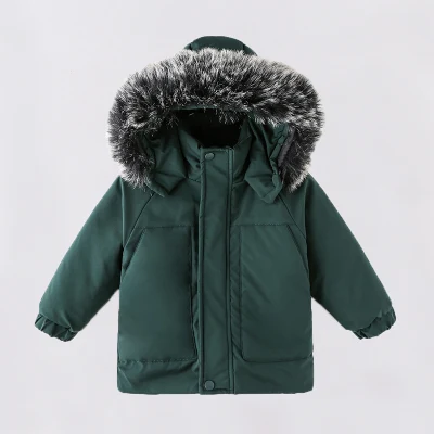 Jaqueta infantil casaco de inverno com capuz quente corta-vento casual gola grossa bebê menino